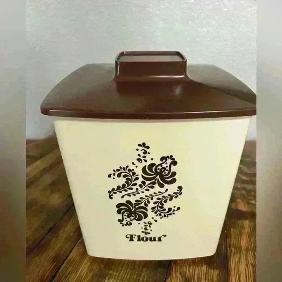 Vtg 4 Piece Kitchen Canister Set Plastic Square Nesting Beige Brown MCM Kitschy - Picture 2 of 11